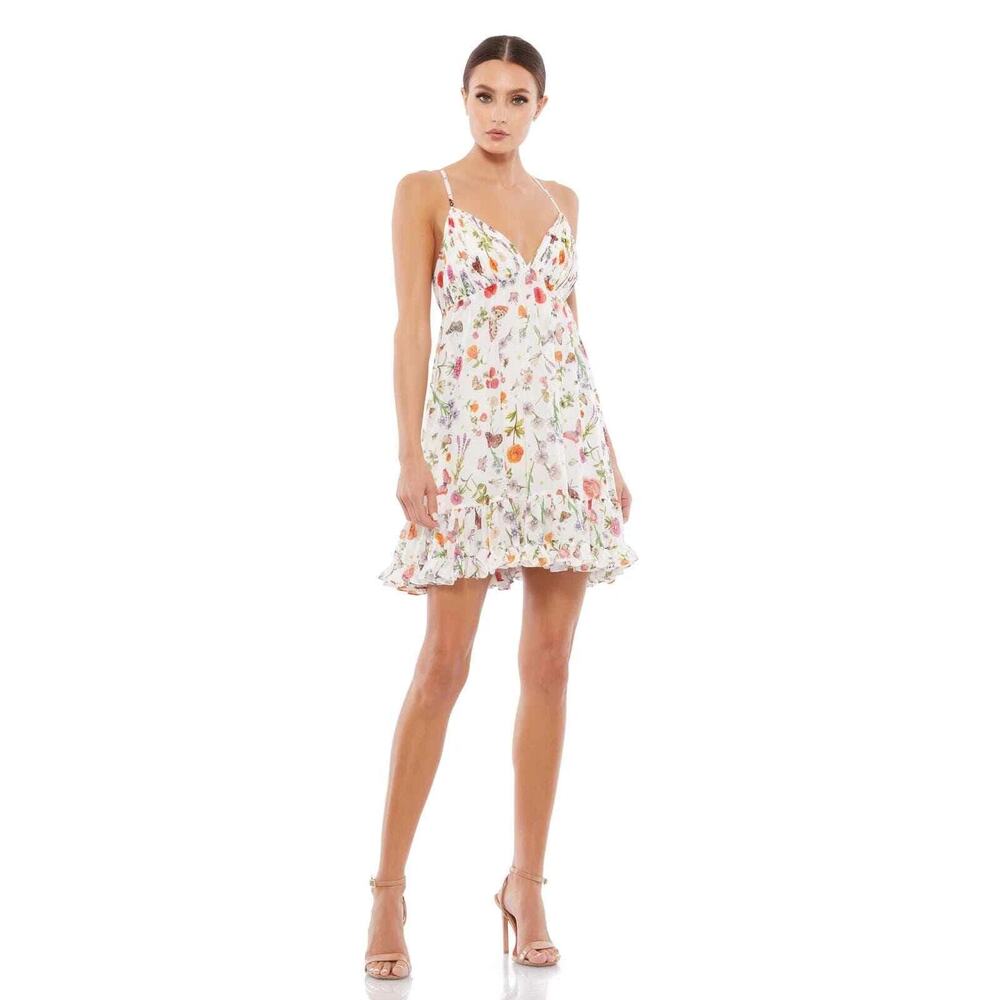NWT Mac Duggal Butterfly Print Ruffle Hem Mini Dress Size 2, 4